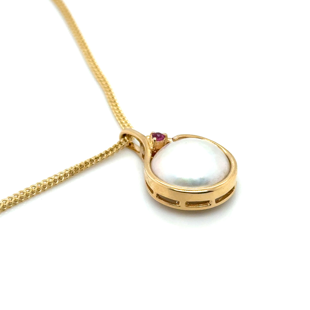 14k Yellow Gold Pearl and Ruby Pendant