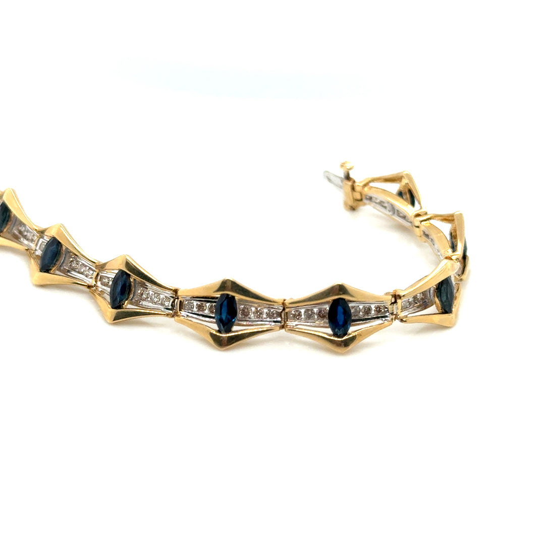 New 14k Yellow Gold Genuine Sapphire and 1.70 CT TW Diamonds Bracelet