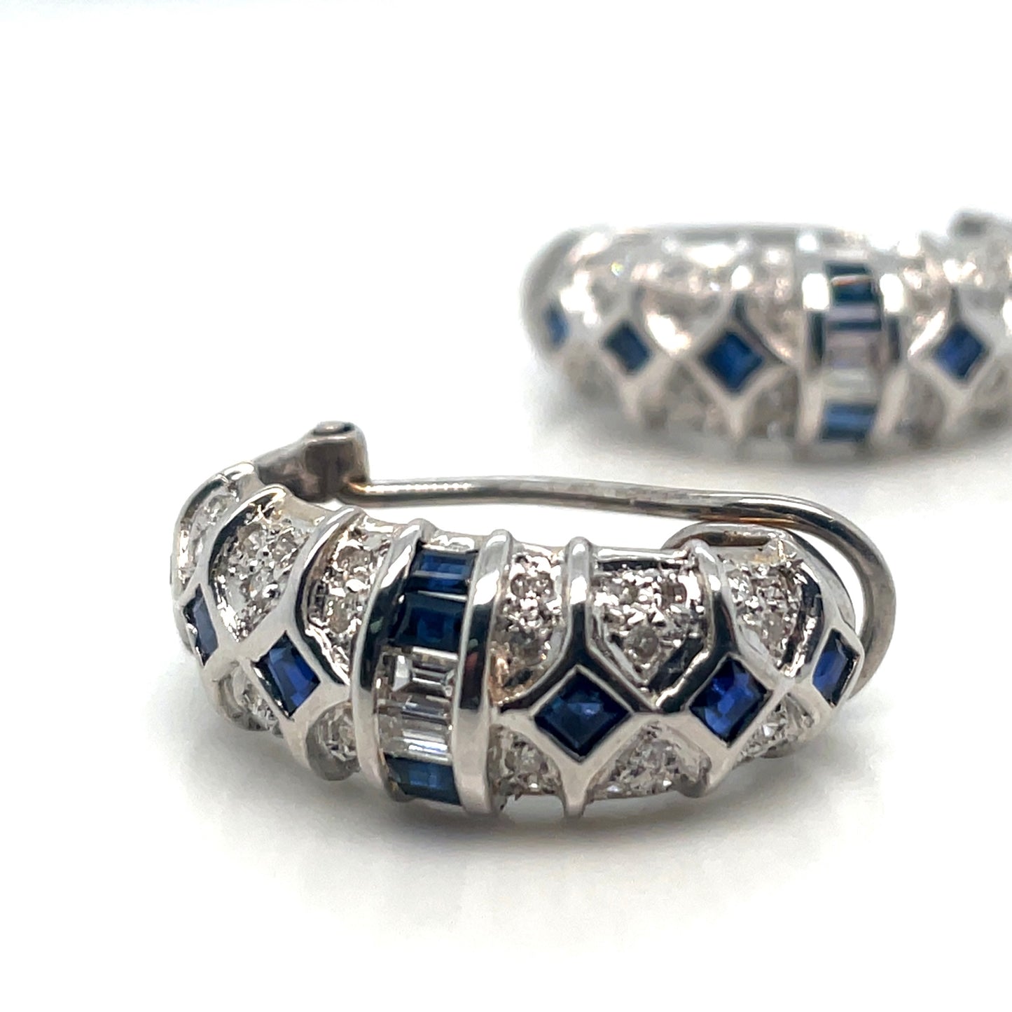 14k Yellow Gold Rhodium Plated Sapphire and Diamonds Earrings