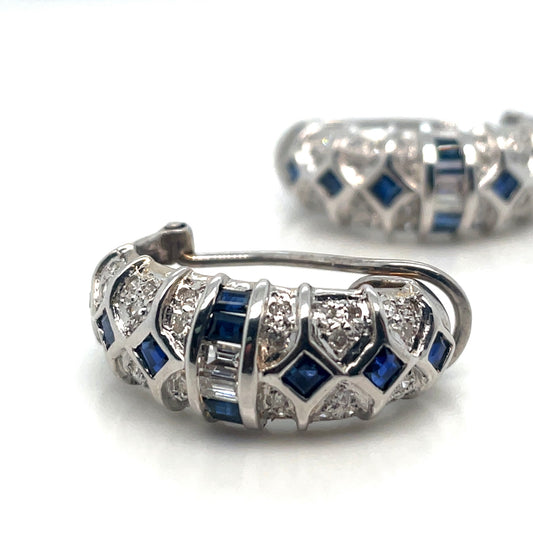 14k Yellow Gold Rhodium Plated Sapphire and Diamonds Earrings