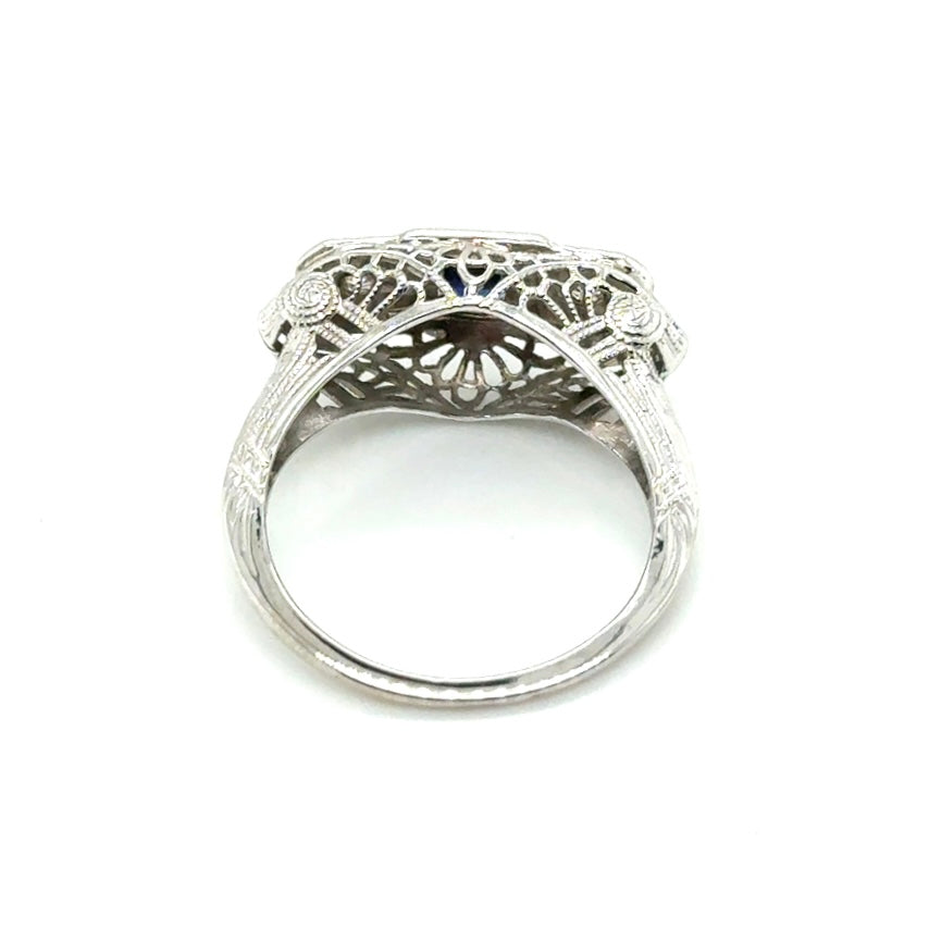Antique 14k White Gold Sapphire and Diamond Ring