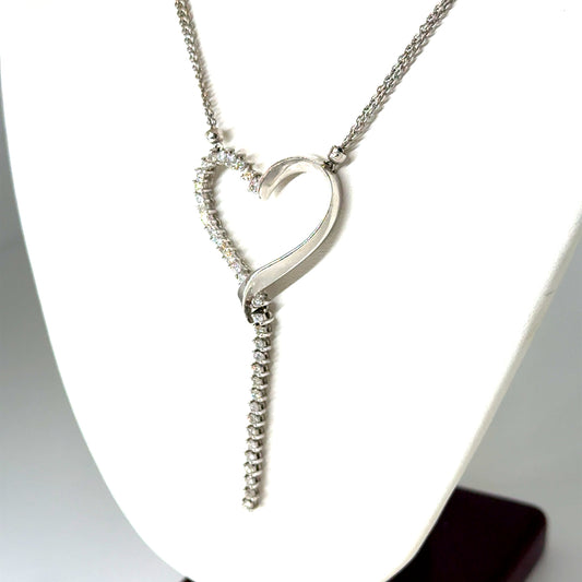 New 14k White Gold 0.90 CT TW Diamond Necklace