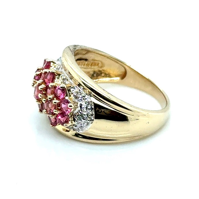 14k Yellow Gold Pink Tourmaline and Diamond Ring
