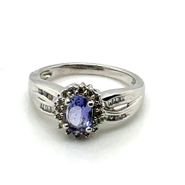 14k White Gold Tanzanite and Diamonds Ring