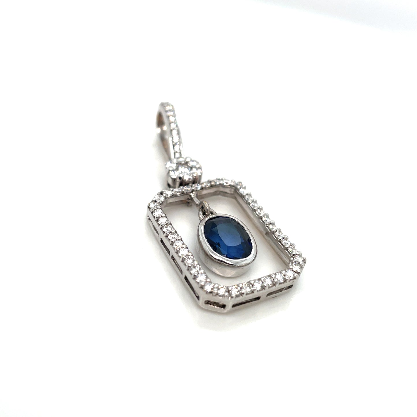 21k Rhodium Plated Sapphire and Diamonds 1.10 CT TW Pendant