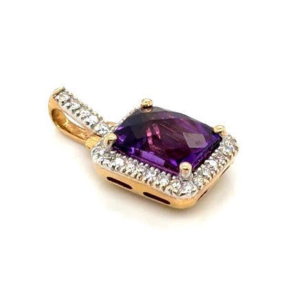 14k Yellow Gold Amethyst and 0.50 CT TW  Diamonds Pendant