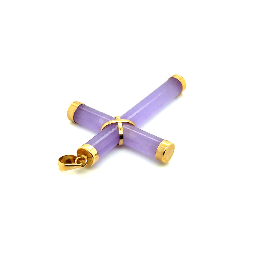 14k Yellow Gold Jade Cross Pendant