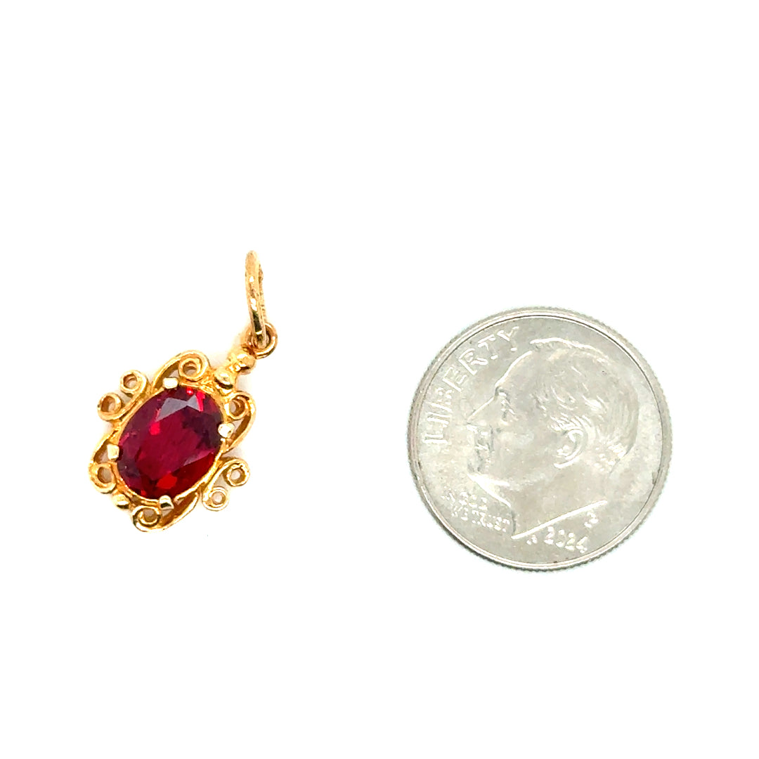 New 14k Yellow Gold Rhodolite Pendant