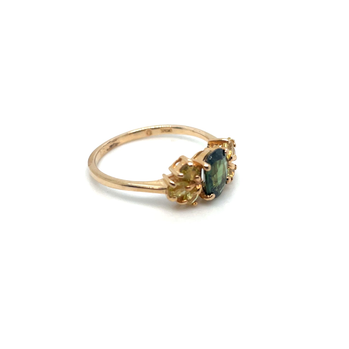 14k Yellow Gold Green Tourmaline and Lemon Quartz Ring