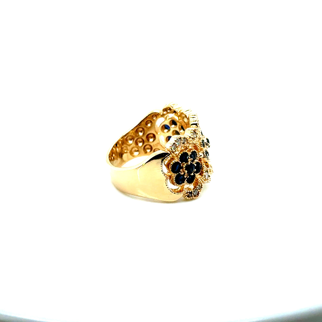 New EFFY 14k Yellow Gold 1.40 CT TW Diamond & Genuine Sapphire Ring