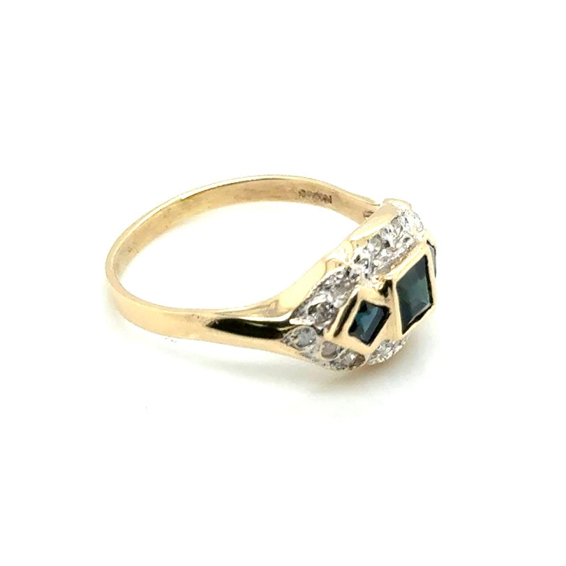 14k Yellow Gold Diamonds and Genuine Sapphire Ring