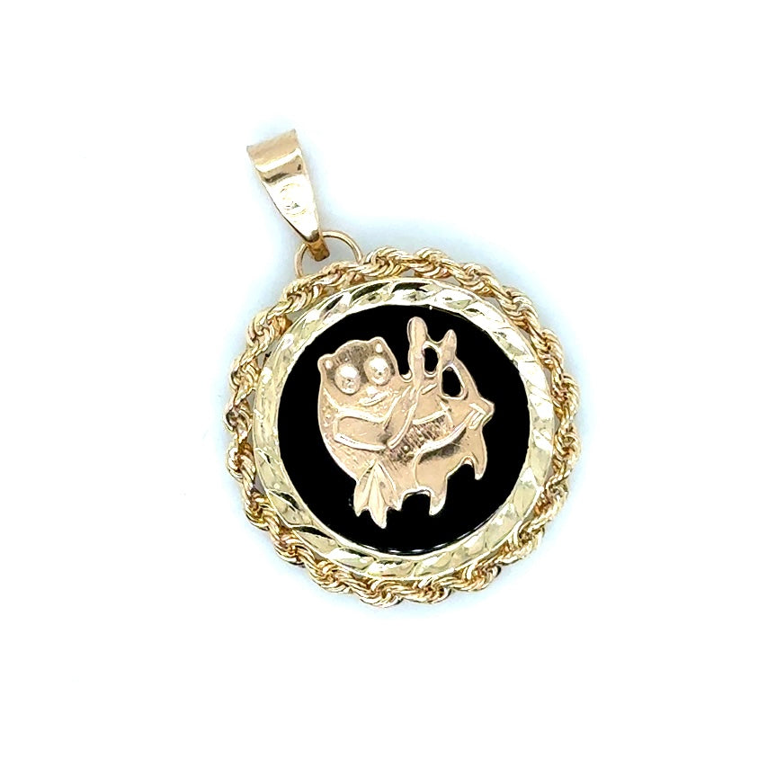 New 14k Yellow Gold Black Onyx Panda Pendant