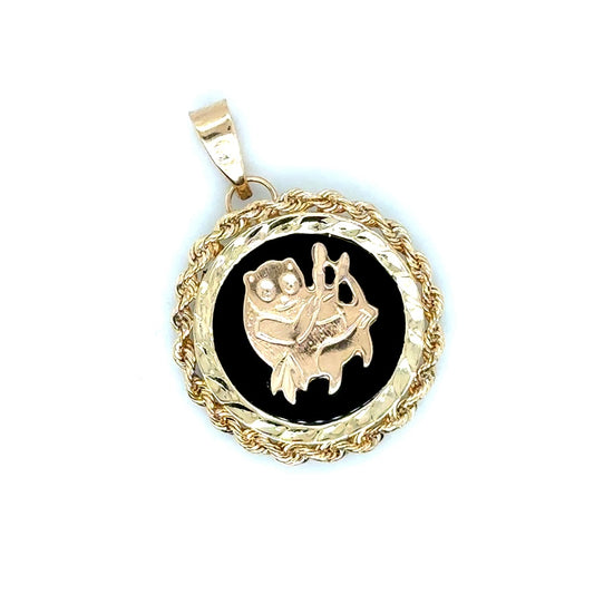 New 14k Yellow Gold Black Onyx Panda Pendant