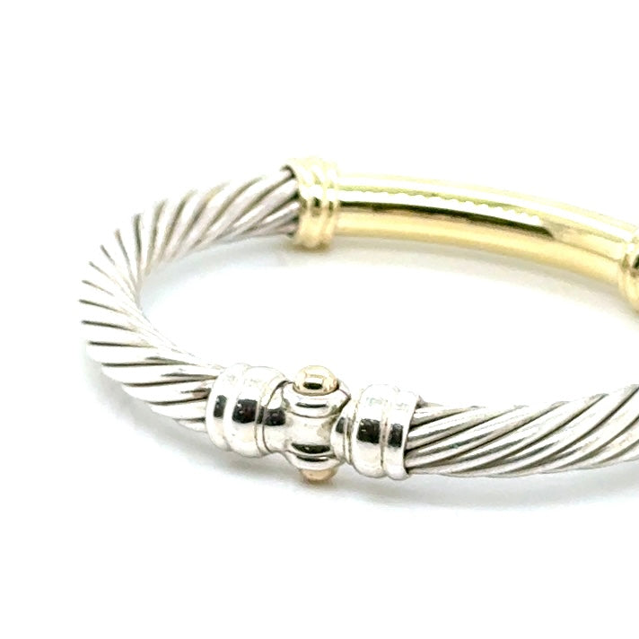 David Yurman 14k Yellow Gold and 0.925 Sterling Silver Metro Cable Bangle