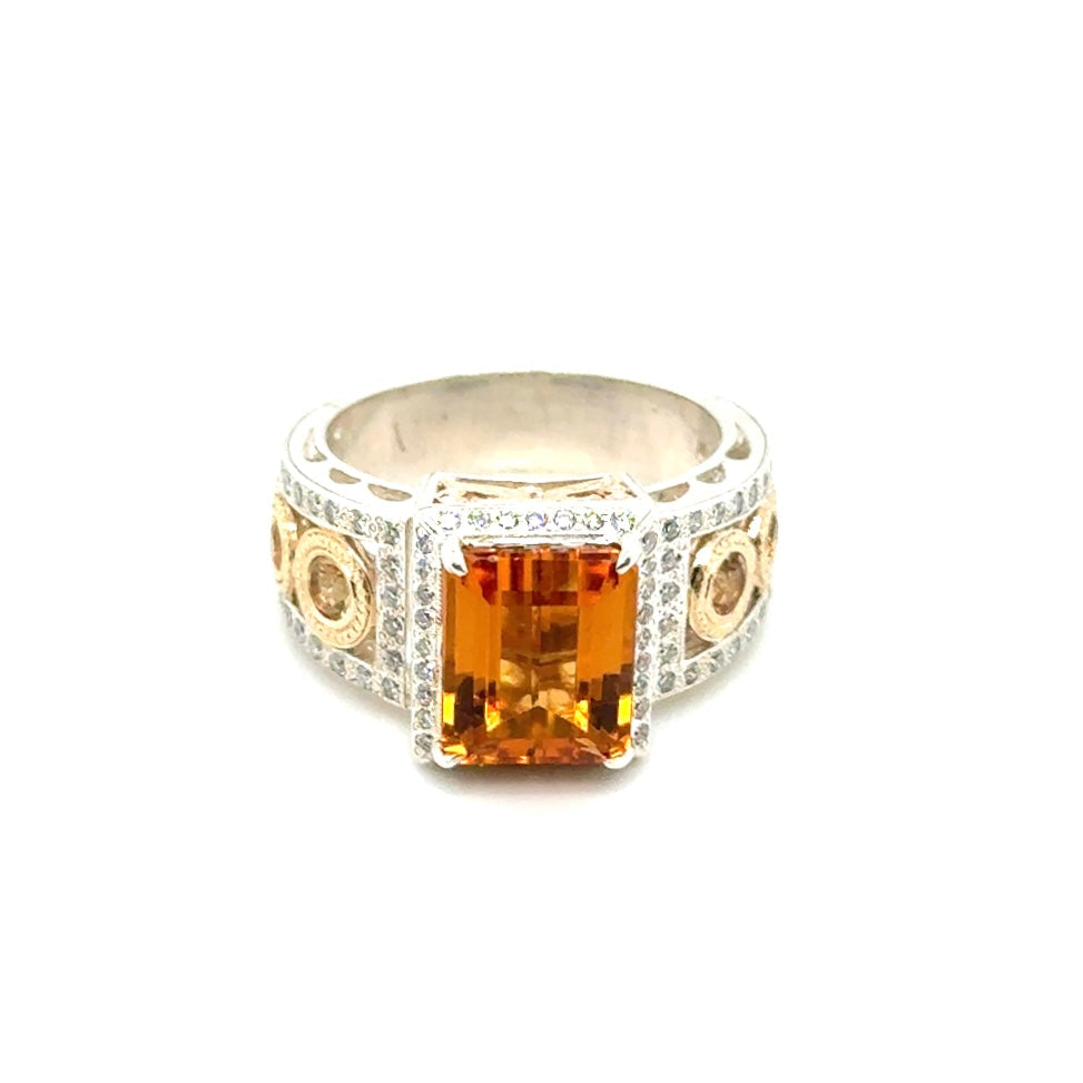 New Custom Made 14k Yellow Gold and Silver 0.90 CT TW Diamond & Citrin Ring
