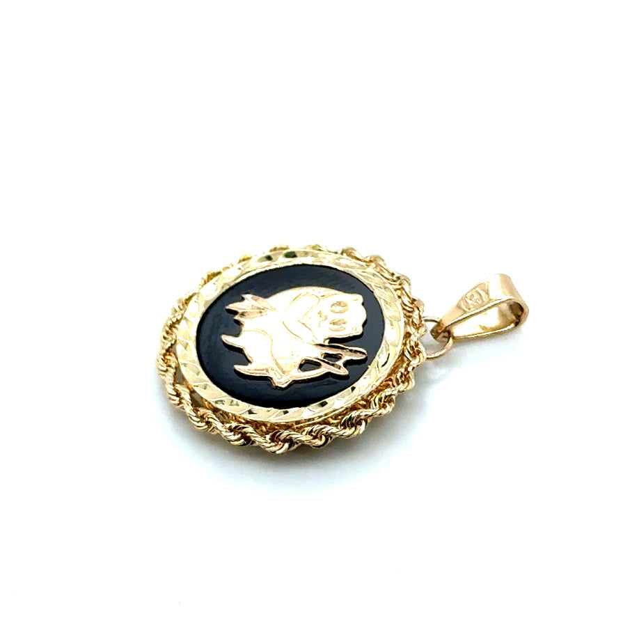New 14k Yellow Gold Black Onyx Panda Pendant
