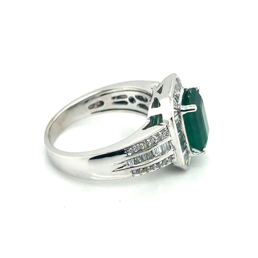14k White Gold 1.25 CT TW Diamond & Genuine Emerald Ring