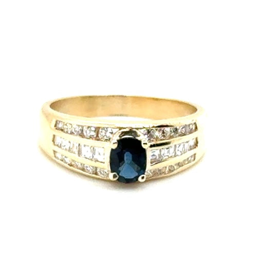 14k Yellow Gold Genuine Sapphire and 0.80 CT TW Diamond Ring
