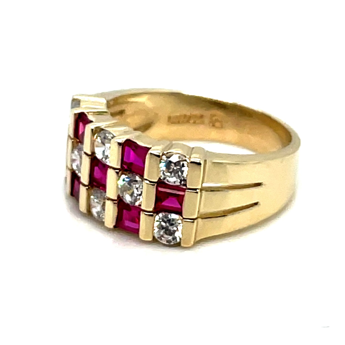 14k Yellow Gold Ruby and Cubic Zirconia Ring