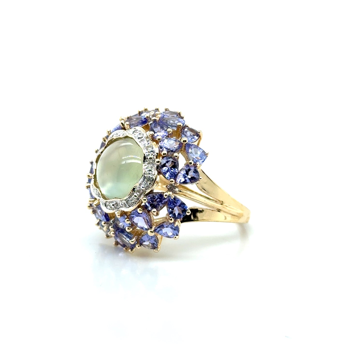 14k Yellow Gold Prasiolite, Tanzanite and Diamonds Ring