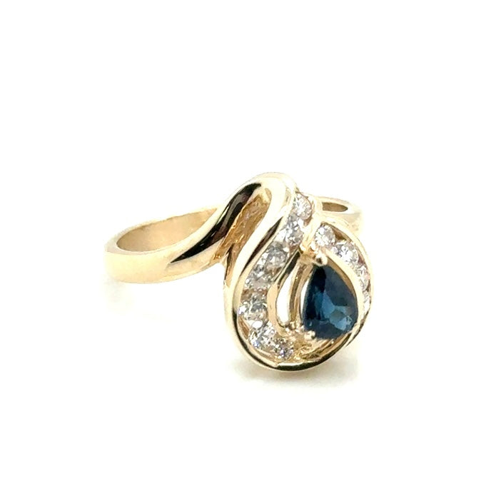 14k Yellow Gold Genuine Sapphire and 0.040 CT TW Diamond Ring