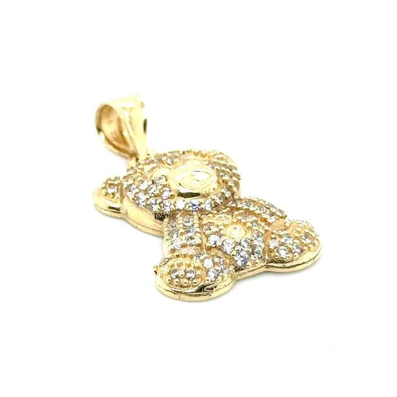 New 10k Yellow Gold CZ Teddy Bear Pendant