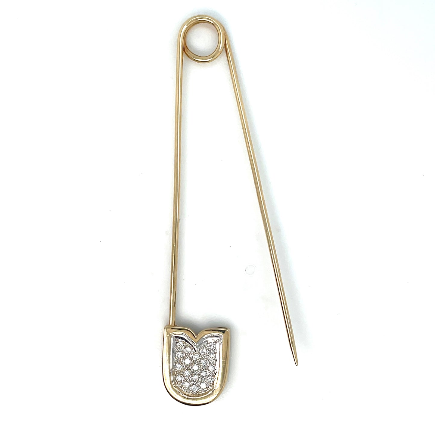 14K Yellow Gold 2-Tone Diamonds Pave Set Safety Pin