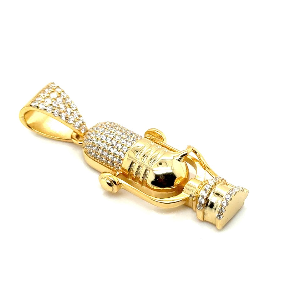 925 Gold Plated Cubic Zirconia Microphone Pendant
