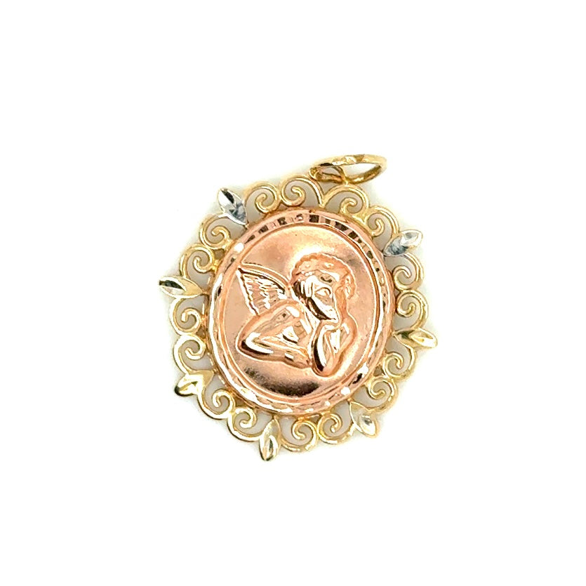 14k Yellow, White and Pink Gold Cherub Pendant