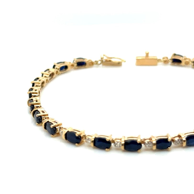 14k Yellow Gold Genuine Sapphire and Diamond Bracelet