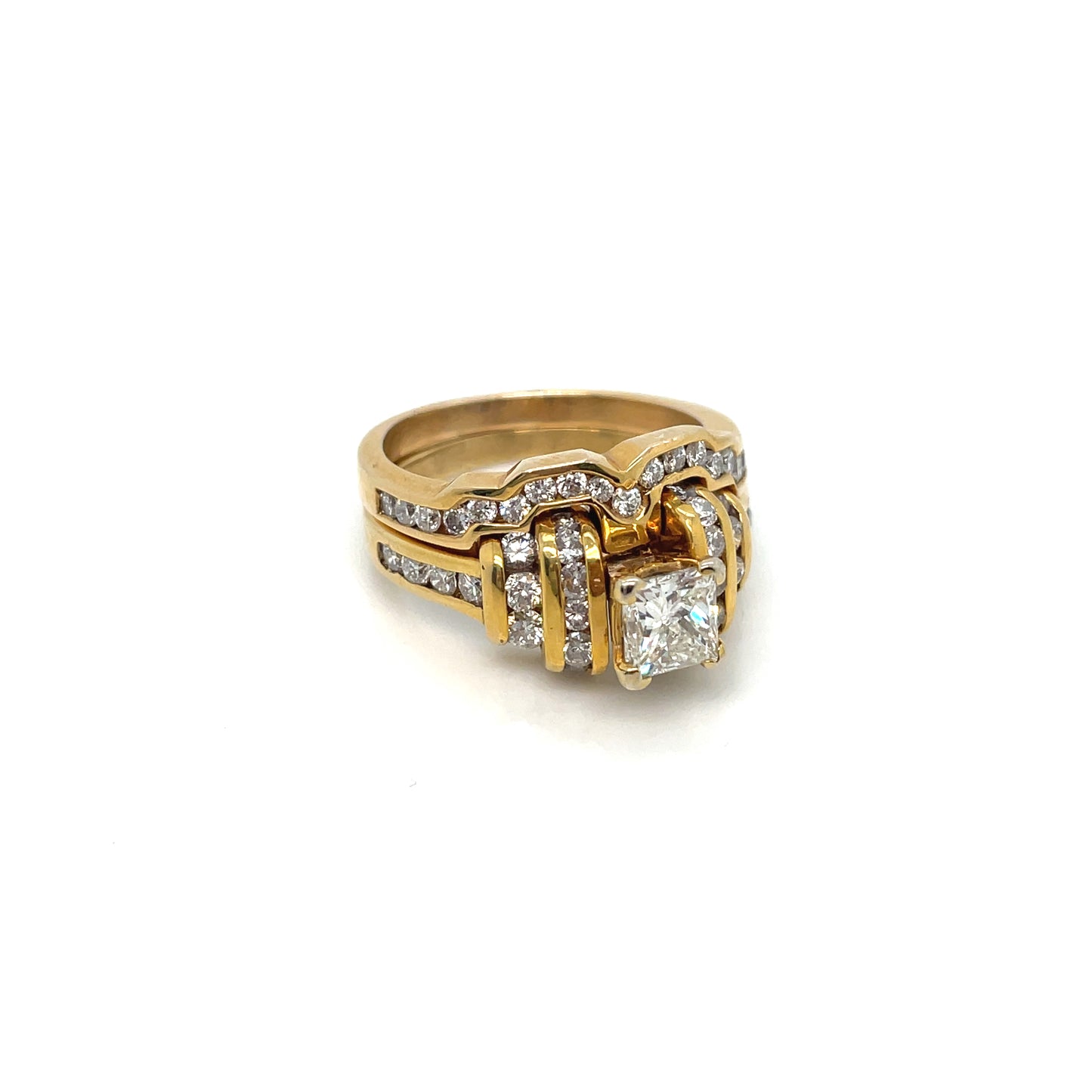 14k Yellow Gold Engagement Princess Diamond 2.6 CT TW Ring Set