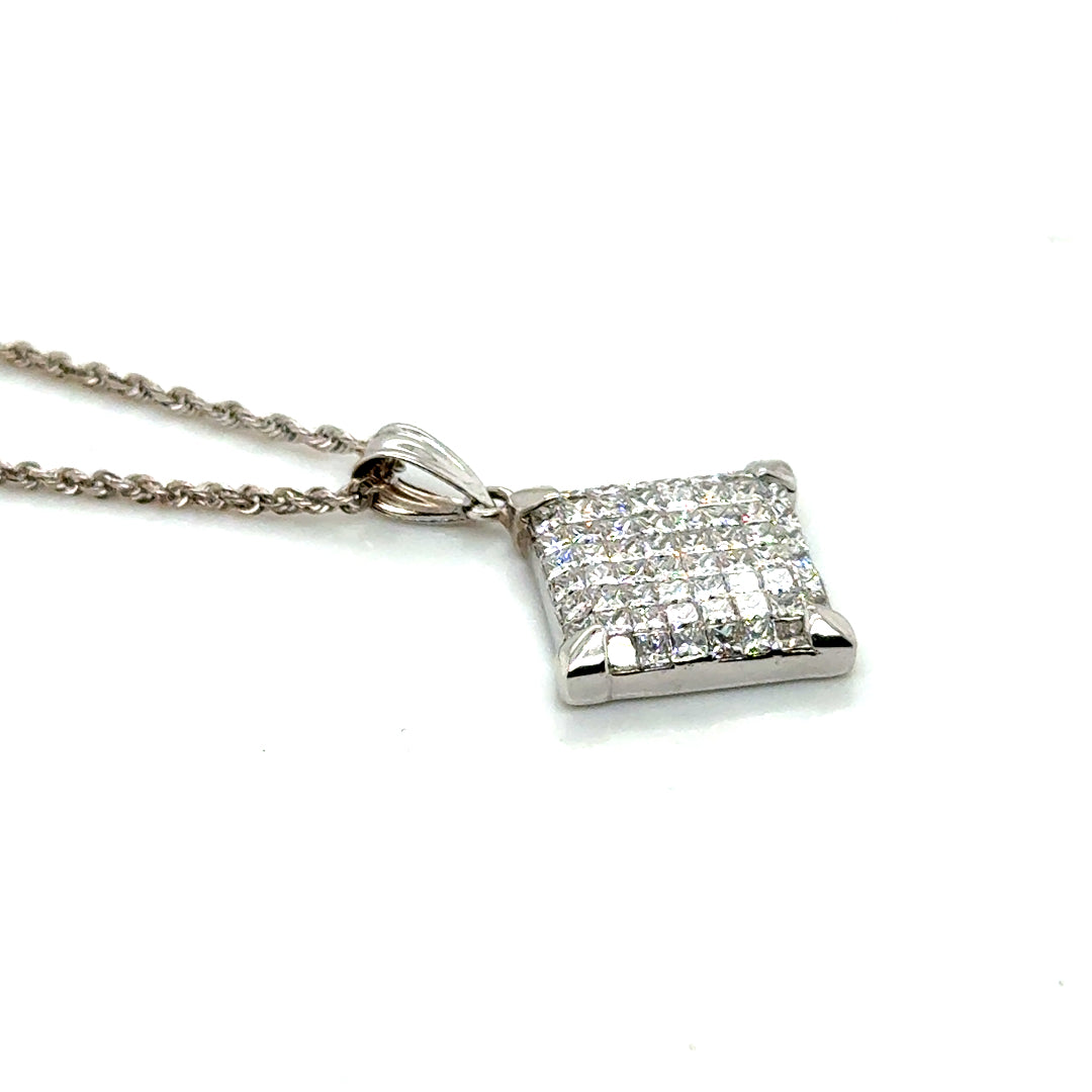 New 18k White Gold 2.10 CT TW Diamond Pendant