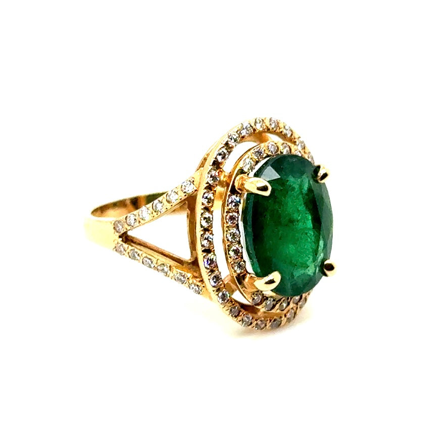 New 14k Yellow Gold 1.40 CT TW Diamond & Genuine Zambian Emerald Ring