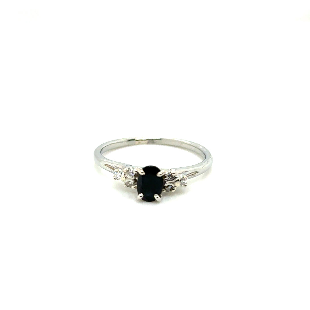 10k White Gold Green-Blue Sapphire and Diamond Ring