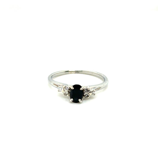 10k White Gold Green-Blue Sapphire and Diamond Ring