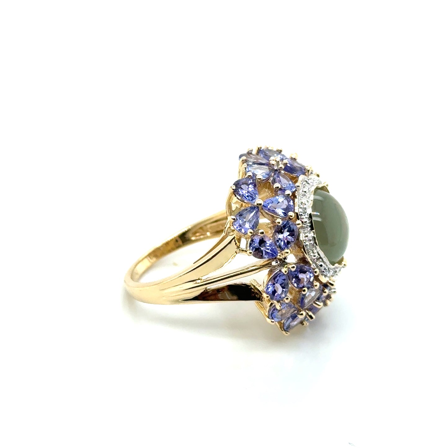14k Yellow Gold Prasiolite, Tanzanite and Diamonds Ring