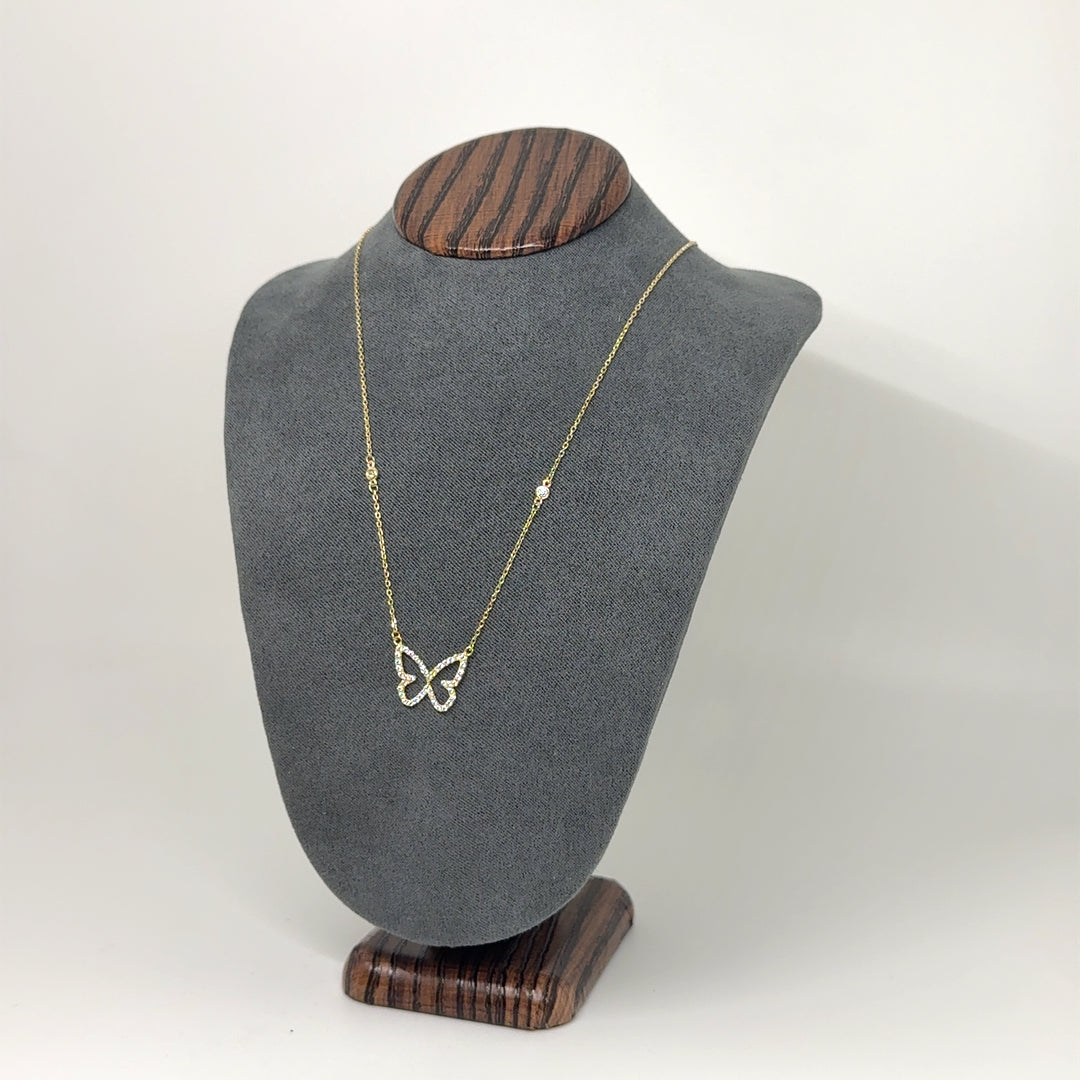 New 14k Yellow Gold Cubic Zirconia Butterfly Necklace