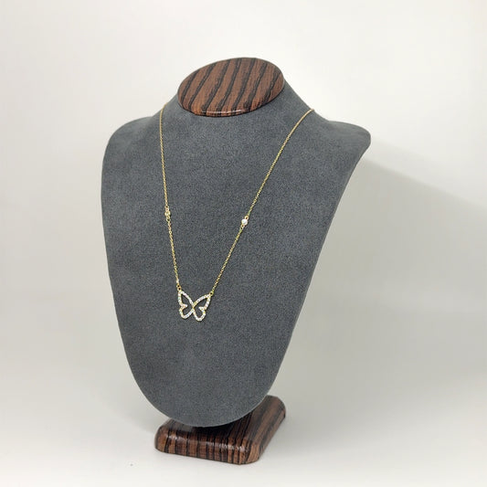 New 14k Yellow Gold Cubic Zirconia Butterfly Necklace