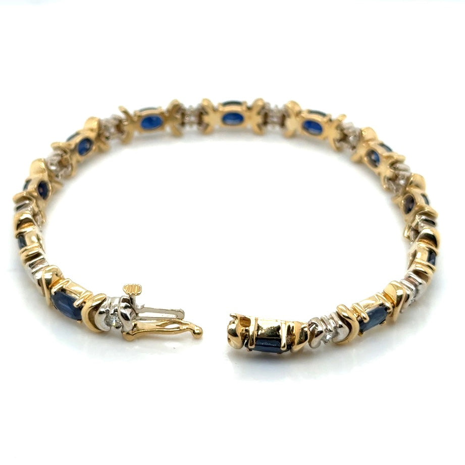 14k Yellow and White Gold Genuine Sapphire and 0.85 CT TW Diamonds Bracelet