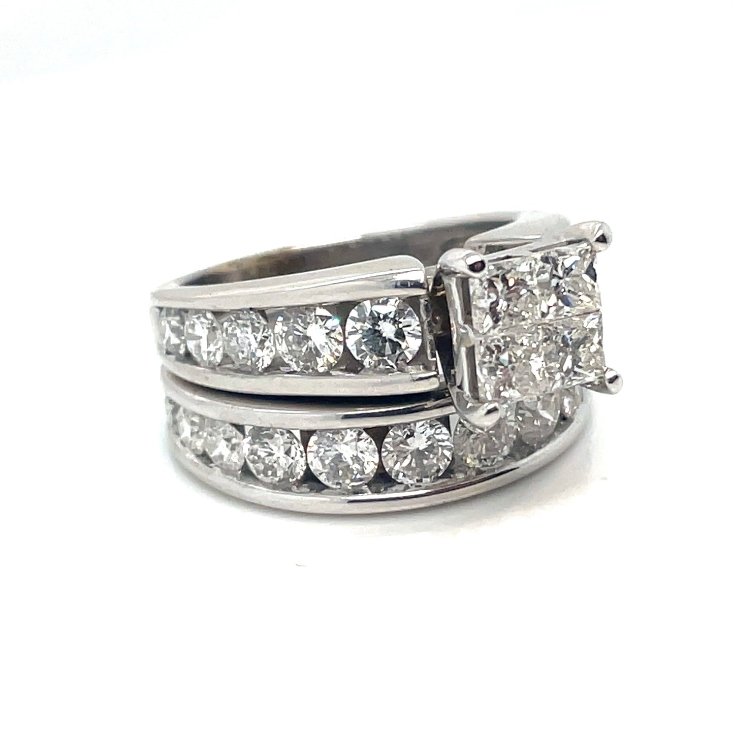 14k White Gold Engagement and Wedding Band 3.70 CT TW Diamonds Rings