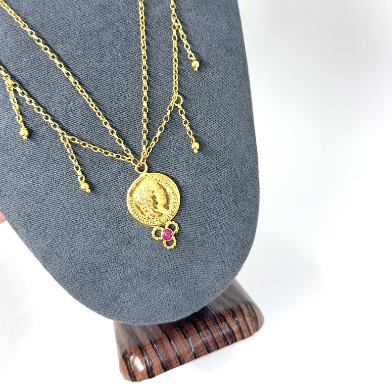 New 14k Yellow Gold Ruby Necklace