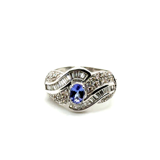 14k White Gold Tanzanite and 1.65 CT TW Diamonds Ring