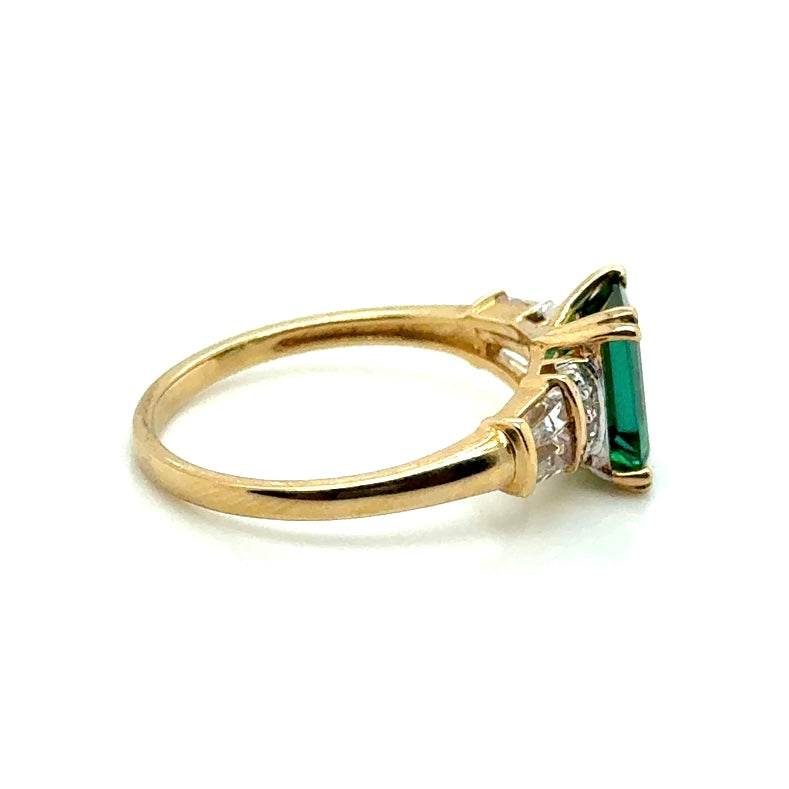 10k Yellow Gold Synthetic Emerald and Diamonds Ring