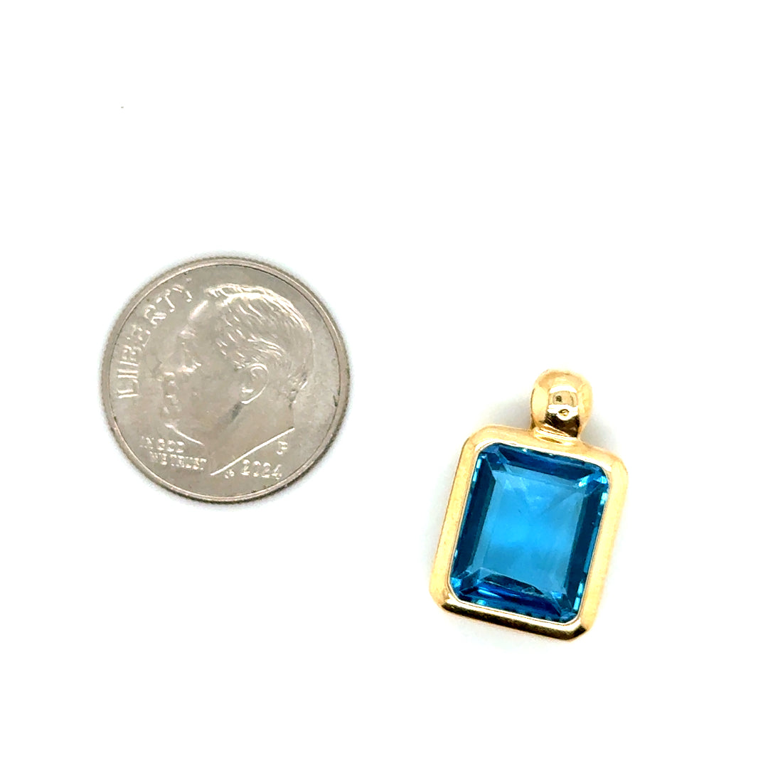 New 14k Yellow Gold Sky Blue Rectangle Topaz Pendant