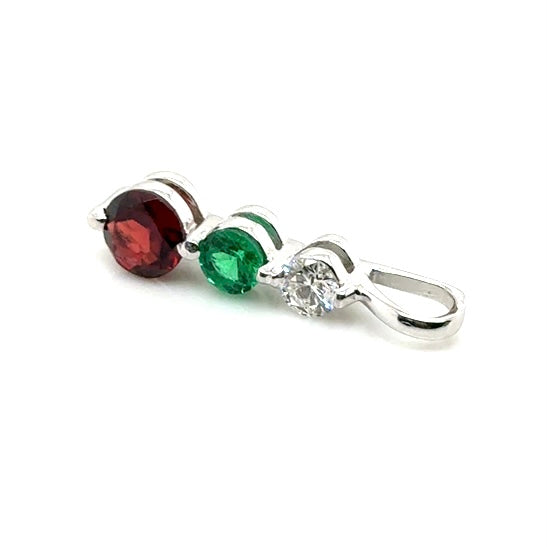 18k White Gold Mozambique Garnet & Emerald & Diamond Pendant