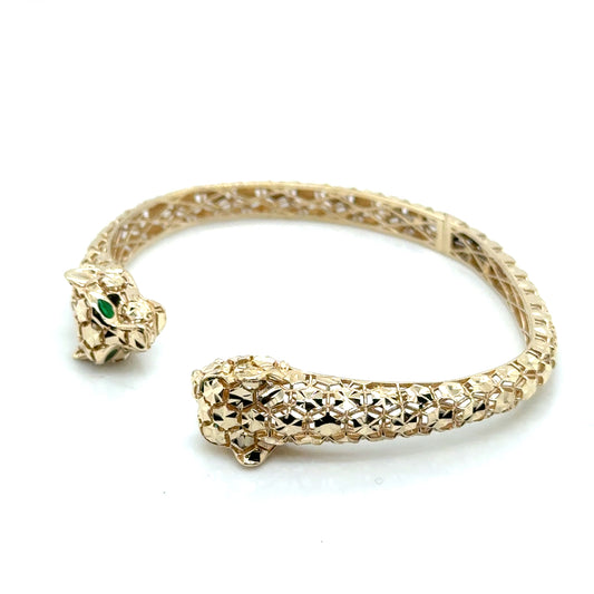 New 14k Yellow Gold with Green Emerald Eyes Italy Bracelet
