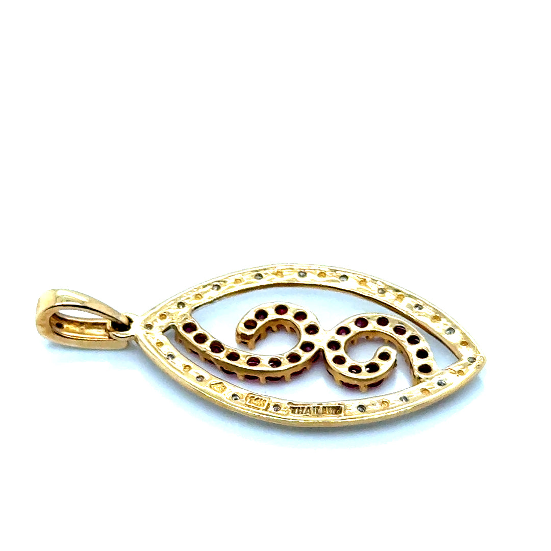 New 14k Yellow and White Gold Natural Ruby & Diamond Pendant