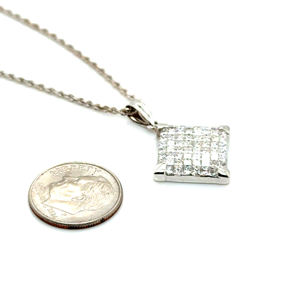 New 18k White Gold 2.10 CT TW Diamond Pendant