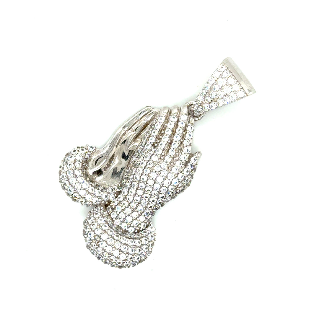 925 Sterling Silver Playing Hands CZ Pendant