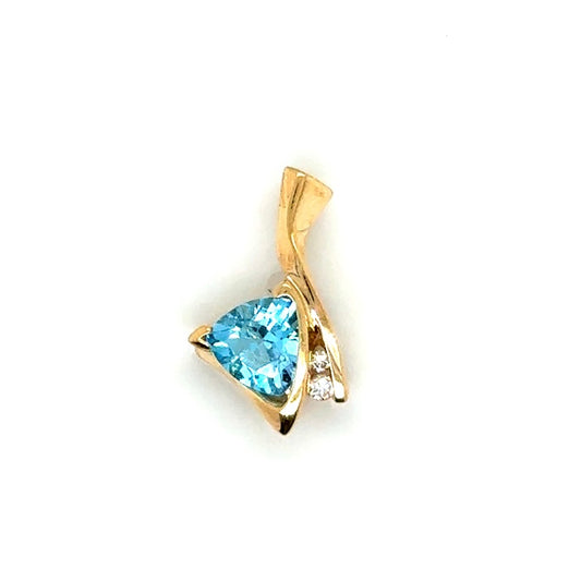 New 14k Yellow Gold Diamond & Triangle Topaz Pendant